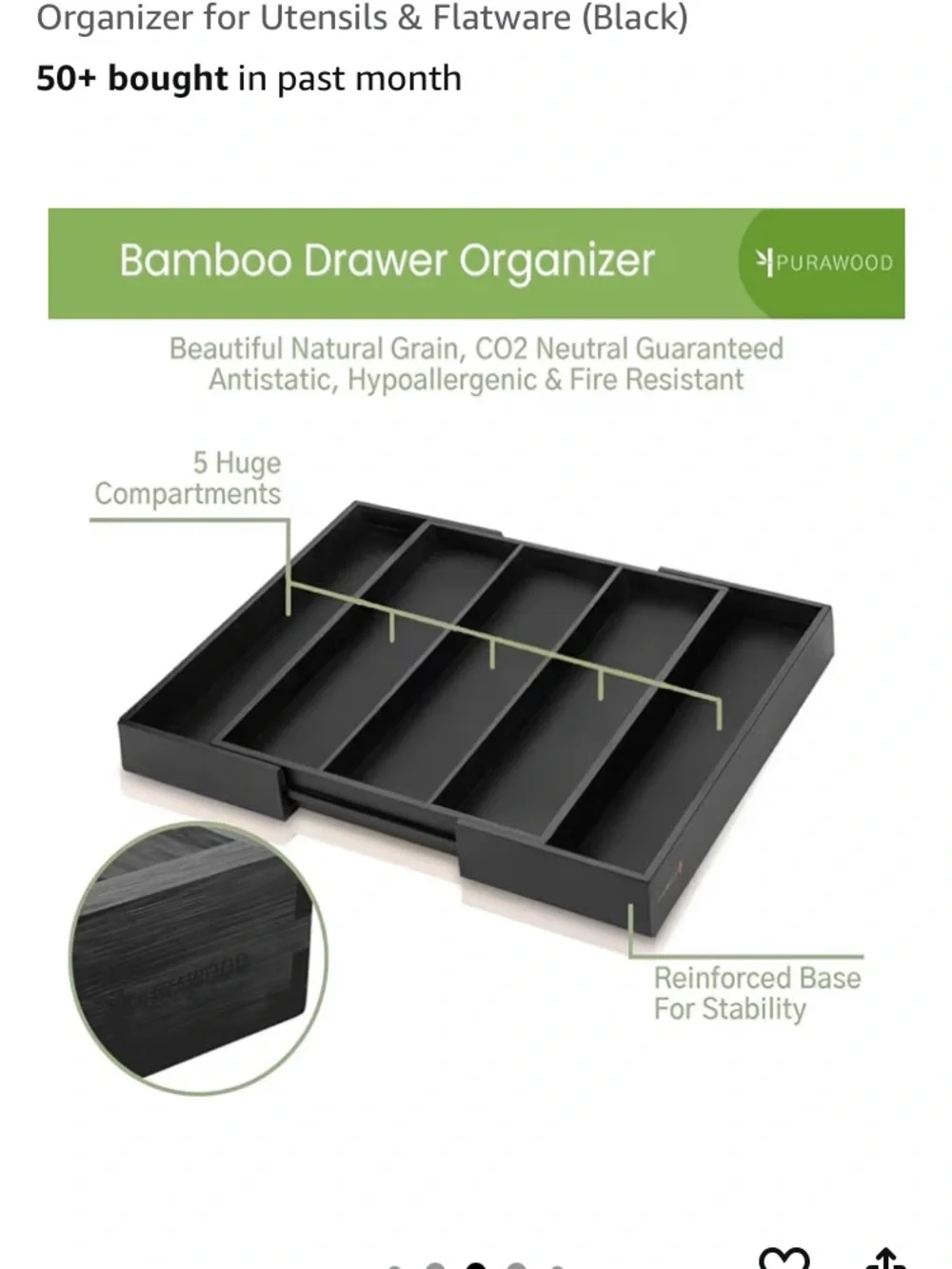Expandable Black Kitchen Drawer Organizer Tray for Utensils